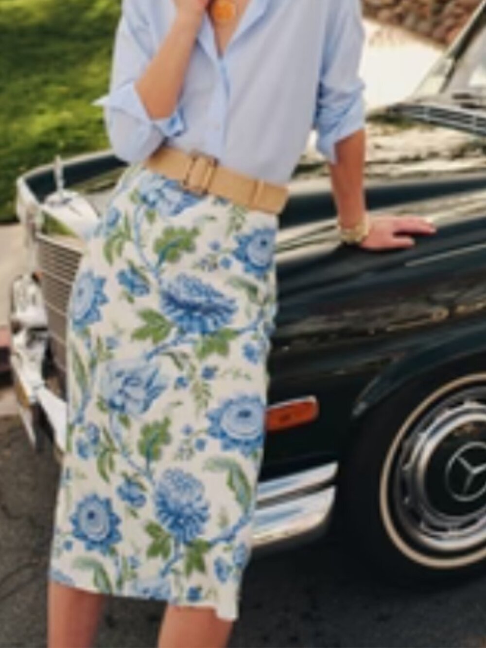 NWT J.McLaughlin Adelyn Silk Floral Midi Skirt Cerulean Garden Bias Blue Green 8